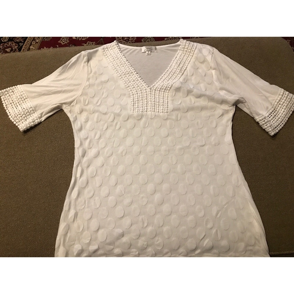 SHANNON FORD NEW YORK White Lace Overlay Lined Top Blouse Medium (AH)